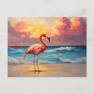 Postal Flamingo vibrante en la playa