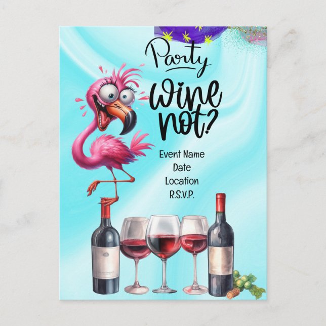 Postal Flamingo Wine lover Birthday Party (Anverso)