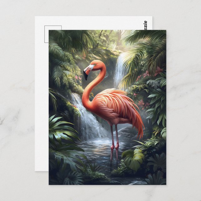 Postal Flamingo y la cascada de la jungla (Anverso / Reverso)
