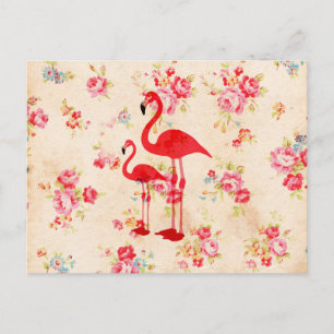 Postal Flamingos de color rojo de color elegante vintage 
