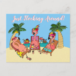 Postal Flamingos divertidos en el Ilustracion de vacacion