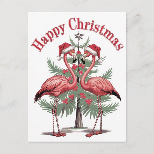 Postal Flamingos Navidades felices verano (Anverso)