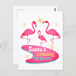 Postal Flamingos Navidades modernos del siglo medio salud