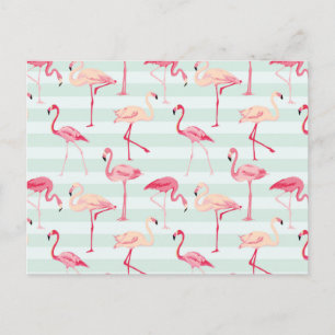 Postal Flamingos Retro En Tiras De Mint