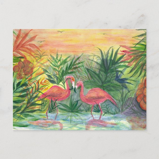 Postal Flamingos rosados Arte de Florida (Anverso)