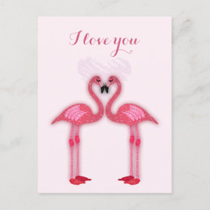 Postal flamingos rosados en papelería del amor