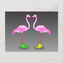 Postal Flamingos rosas con botas de goma