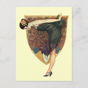 Postal Flapper con emblema de pavo real