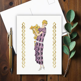 Postal Flapper con flor,
