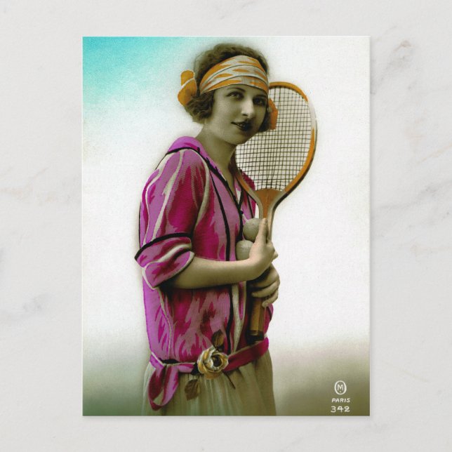 Postal Flapper de tenis de glamour de la época de 1920 (Anverso)