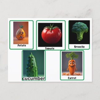 Postal Flashcards de lectura de garrapatas, vegetales par