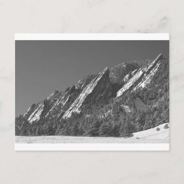 Postal Flatirons Dustados Boulder CO BW en polvo de nieve (Anverso)