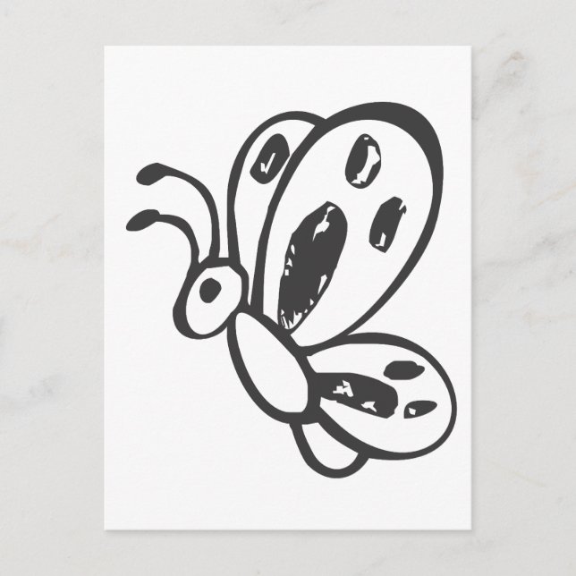 Postal Flauta de mariposa volando en boceto blanco y negr (Anverso)