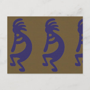 Postal Flauta Jugando a la figura de Kokopelli - Azul sob