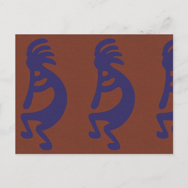 Postal Flauta Jugando a la figura de Kokopelli - Azul sob (Anverso)