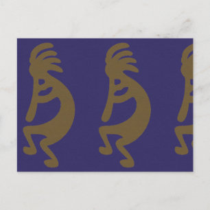 Postal Flauta Jugando a la figura de Kokopelli - Verde so