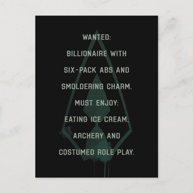 Postal Flecha | Post buscado con parodia de flecha verde (Anverso)