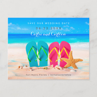Postal Flip Flops de playa en arena Guardar fecha
