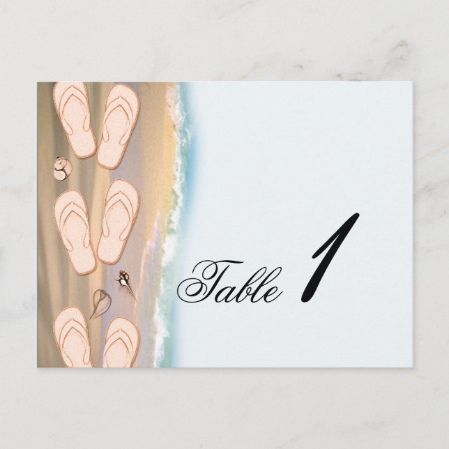 Postal Flip Flops on the Beach Wedding Table Number (Anverso)