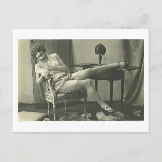Postal Flirt francés - Chica de pinup de época