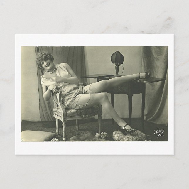 Postal Flirt francés - Chica de pinup de época (Anverso)