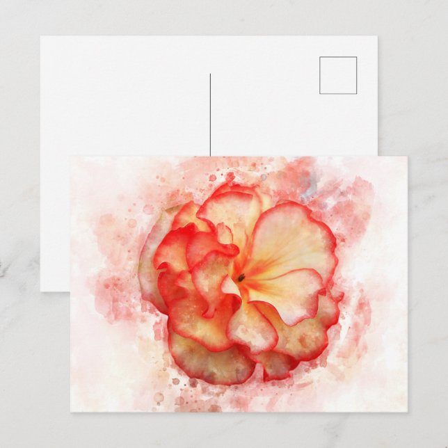 Postal Flor acuarela de Begonia - wb3 (Anverso / Reverso)