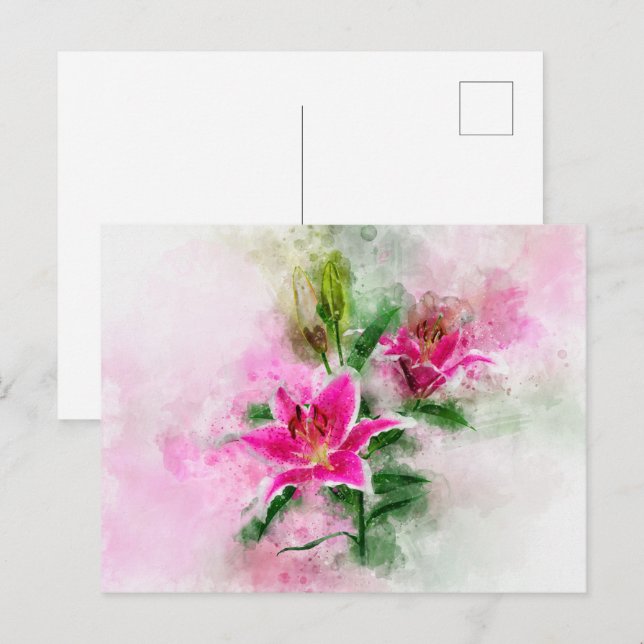 Postal Flor acuarela de Stargazer Lily - wb 02 (Anverso / Reverso)