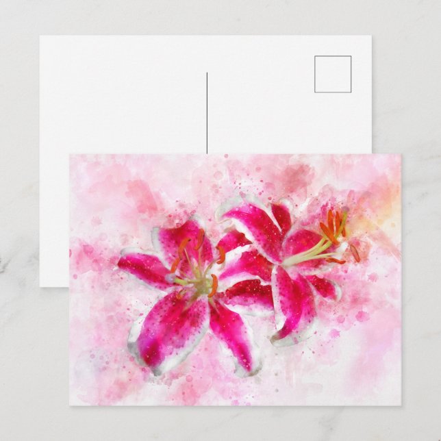 Postal Flor acuarela de Stargazer Lily - wb 03 (Anverso / Reverso)