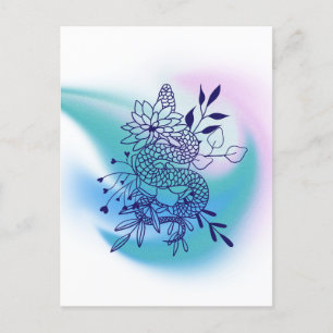 Postal Flor acuarela y serpiente