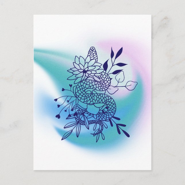 Postal Flor acuarela y serpiente (Anverso)
