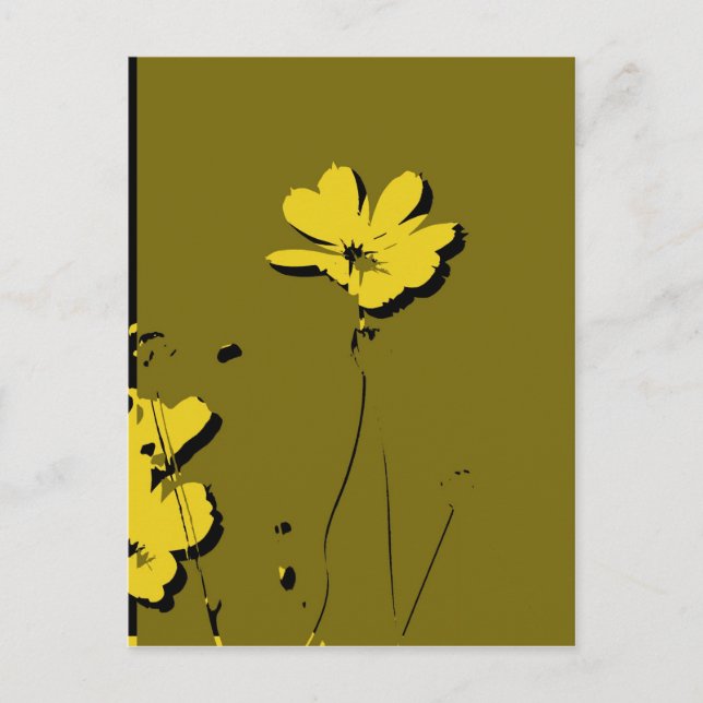 Postal Flor amarilla en fondo verde - arte fino (Anverso)