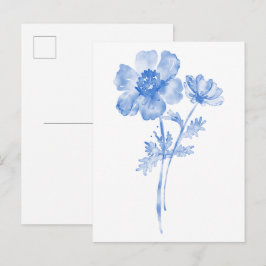 Postal Flor azul, acuarela floral