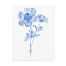 Flor azul, acuarela floral