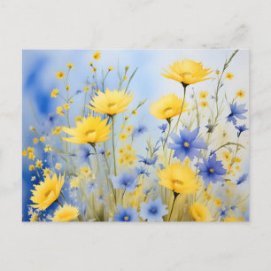 Postal Flor azul clara con flores silvestres delgadas