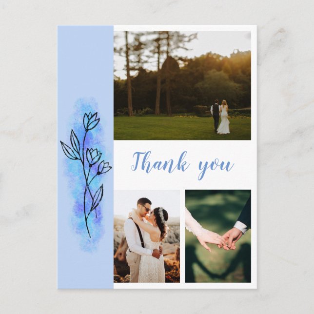 Postal Flor Azul Dusty Gracias Boda Foto Postcard (Anverso)