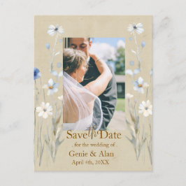 Postal Flor azul silvestre salva la foto de la fecha