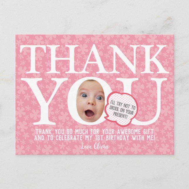 Postal flor babypink divertido cumpleaños personalizado G (Anverso)