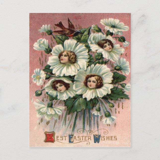 Postal Flor blanca Chica victoriana (Anverso)