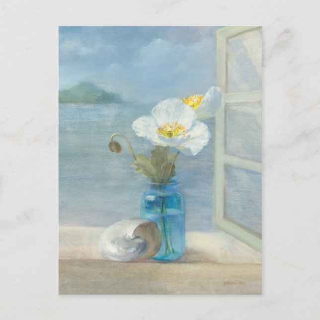 Postal Flor blanca con vistas al mar (Anverso)