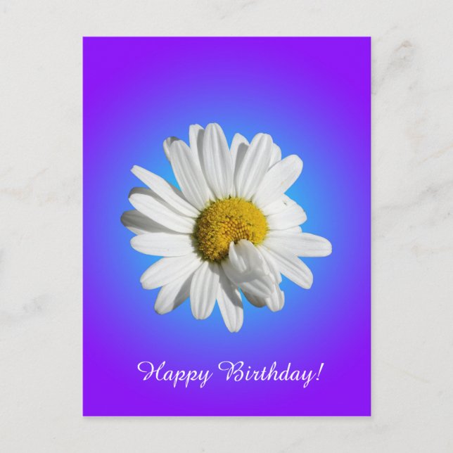 Postal Flor Blanca de Margarita Floral Gradiente Azul Púr (Anverso)