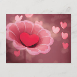 Postal Flor cardíaca de papel rosa y roja hecha a mano