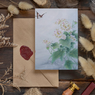 Postal Flor china con mariposa