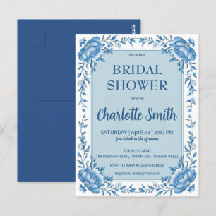 Postal Flor chinoiserie azul simple ducha de novia