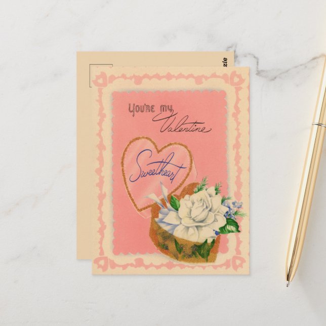 Postal Flor cuta vintage Valentine (Anverso/Reverso In Situ)