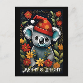 Postal Flor Cute Santa Koala Osa Navidades negros