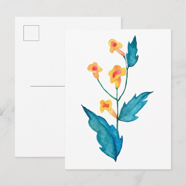Postal Flor de acuarela amarilla (Anverso / Reverso)
