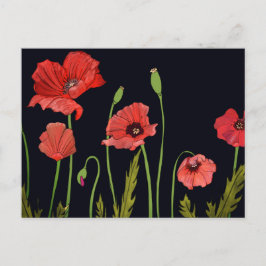 Postal Flor de adormidera roja acuarela floral