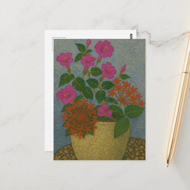 Postal Flor de aguja y flor de las cuatro en punto (Anverso/Reverso In Situ)