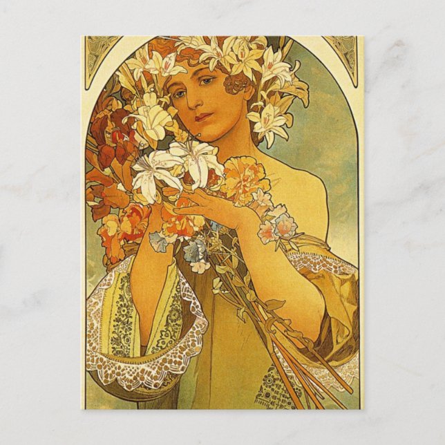 Postal Flor de Alphonse Mucha (Anverso)