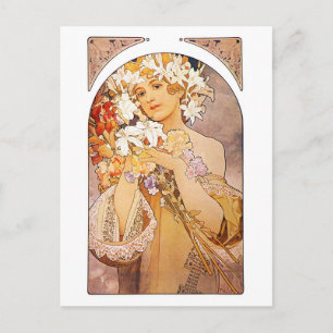 Postal Flor de Alphonse Mucha